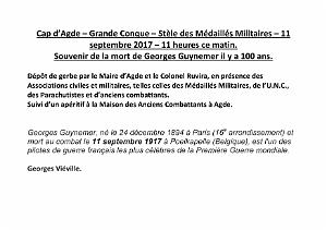 2017 09 11 CAP D AGDE-GRANDE CONQUE-SOUVENIR DE LA MORT DE GEORGES GUYNEMER